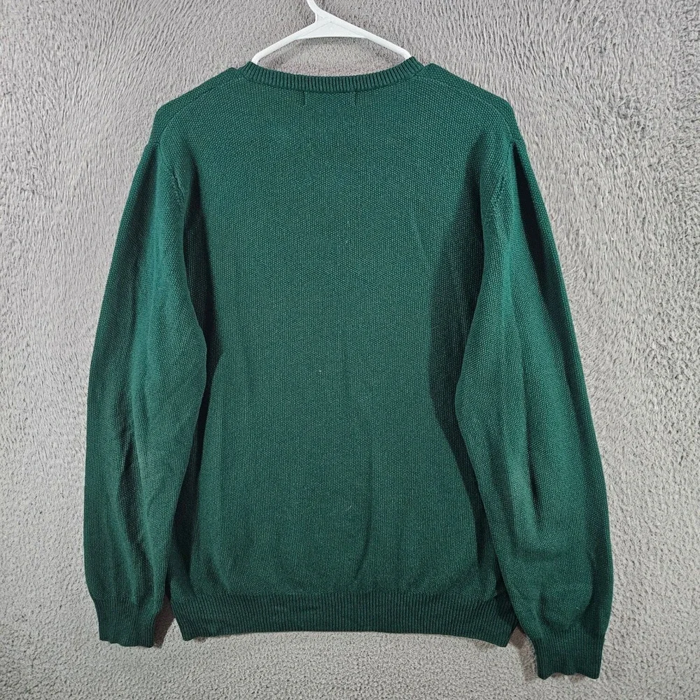 Scalpers Mens Green V-Neck Textured Knit Skull Logo Pullover Sweater Size Large
